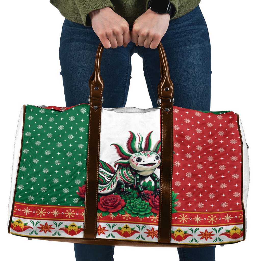 Mexico Christmas Travel Bag Cute Axolotl with Flag Style - Wonder Print Shop