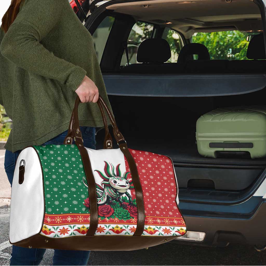 Mexico Christmas Travel Bag Cute Axolotl with Flag Style - Wonder Print Shop