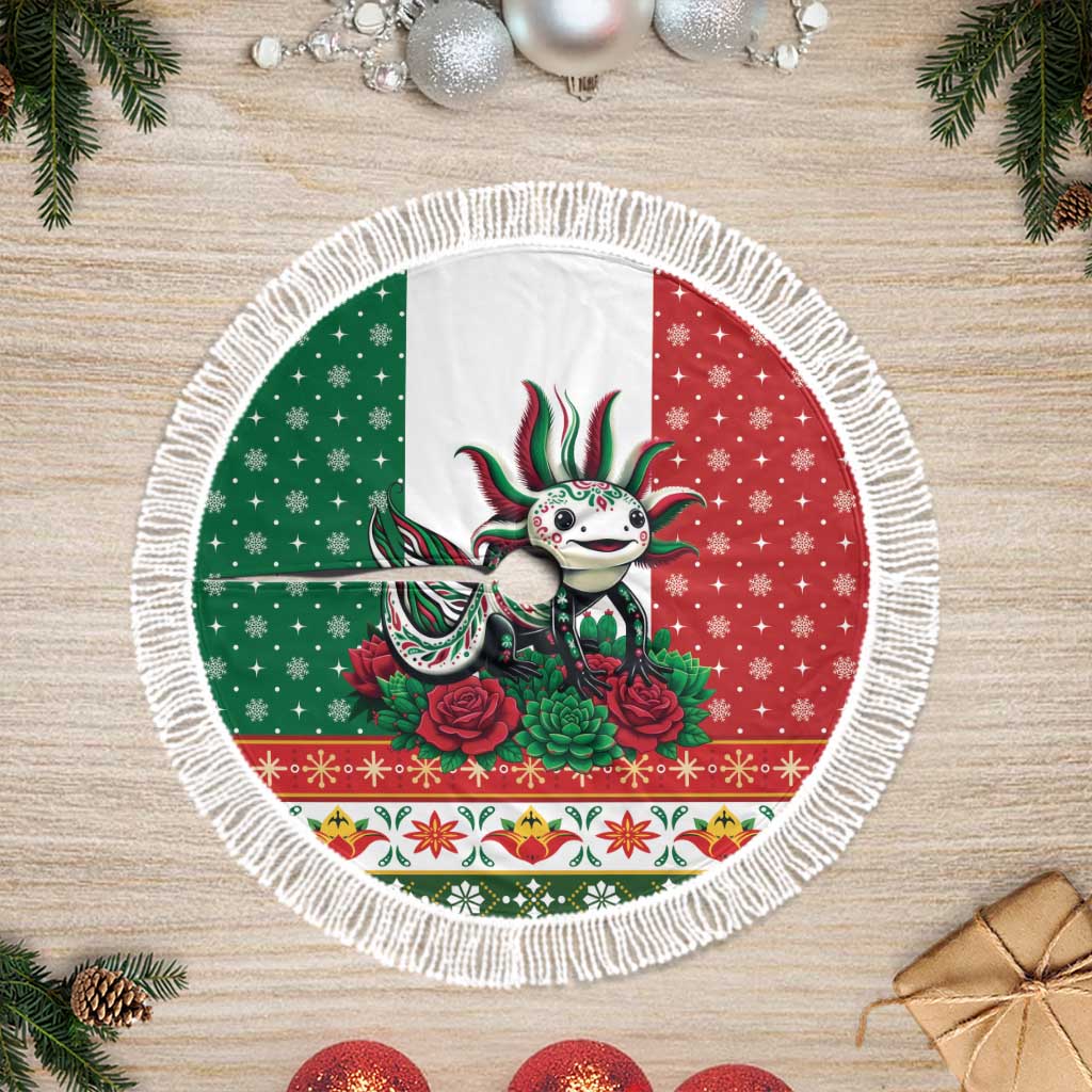 Mexico Christmas Tree Skirt Cute Axolotl with Flag Style - Wonder Print Shop