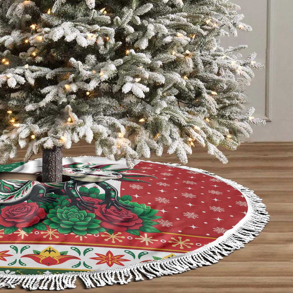 Mexico Christmas Tree Skirt Cute Axolotl with Flag Style - Wonder Print Shop