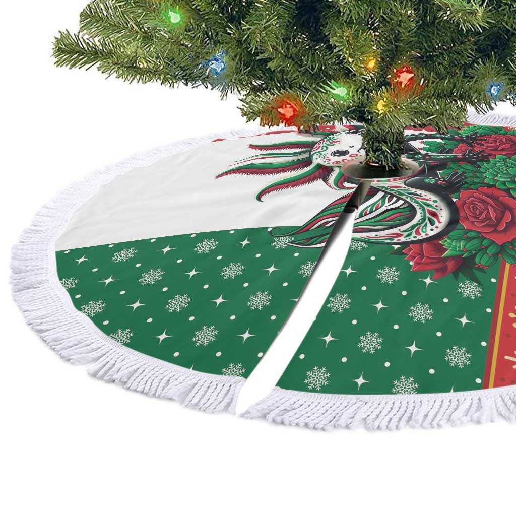 Mexico Christmas Tree Skirt Cute Axolotl with Flag Style - Wonder Print Shop