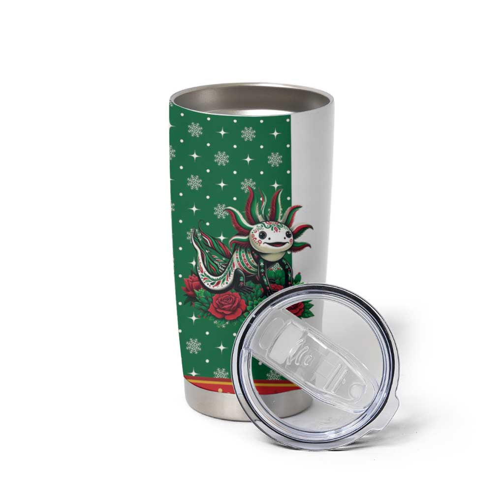 Mexico Christmas Tumbler Cup Cute Axolotl with Flag Style - Wonder Print Shop