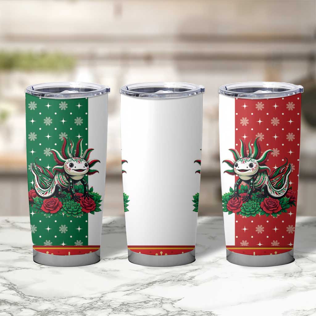Mexico Christmas Tumbler Cup Cute Axolotl with Flag Style - Wonder Print Shop