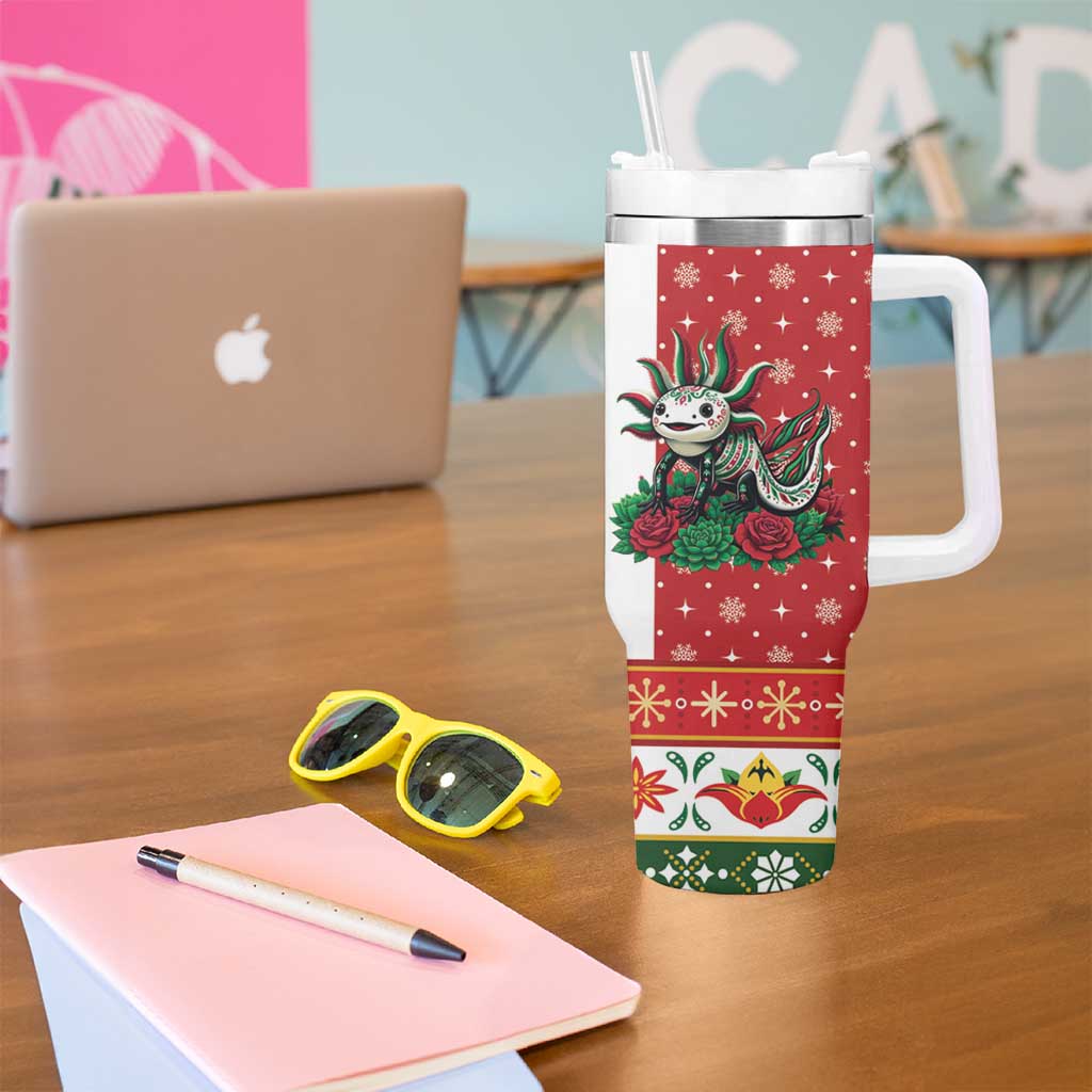 Mexico Christmas Tumbler With Handle Cute Axolotl with Flag Style - Wonder Print Shop