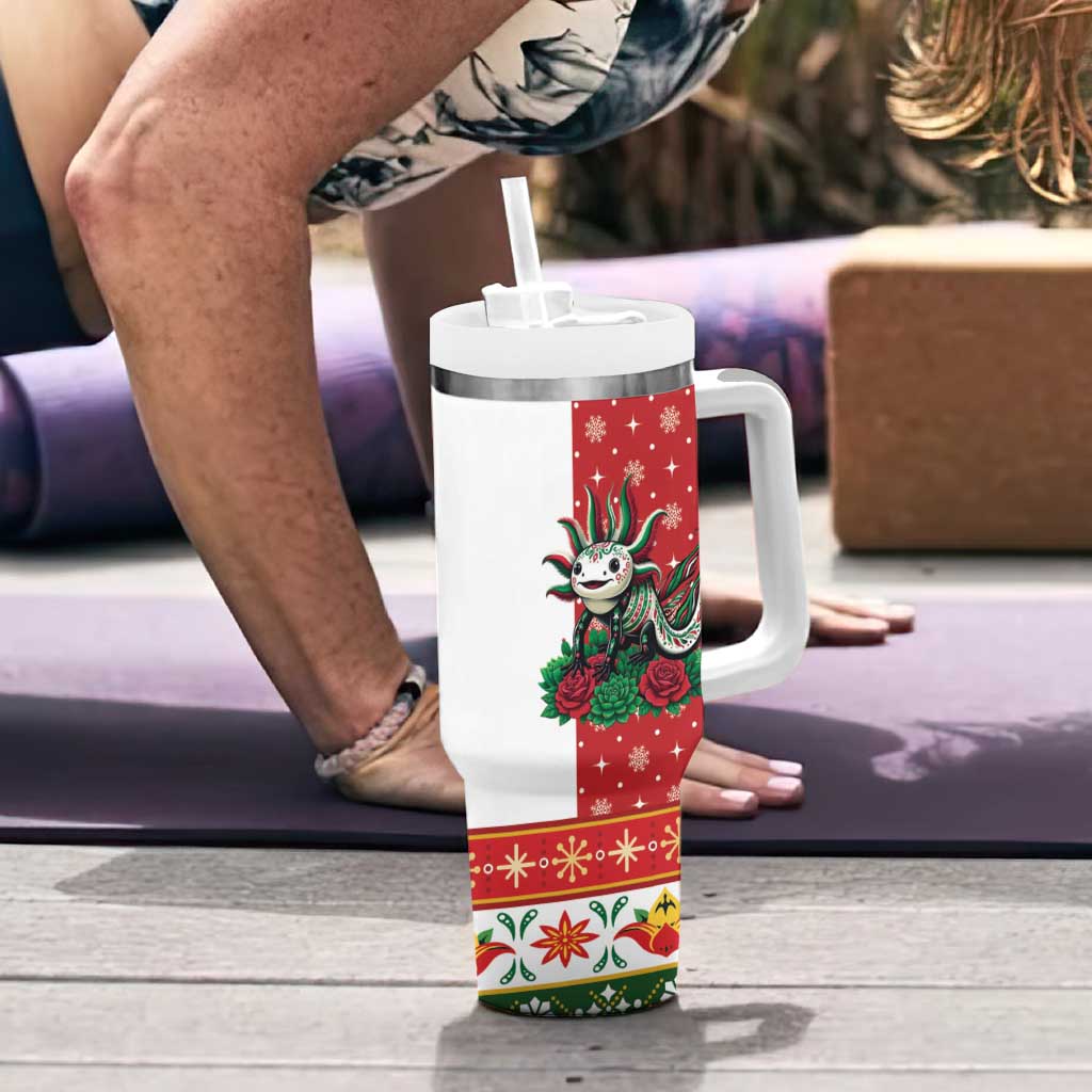 Mexico Christmas Tumbler With Handle Cute Axolotl with Flag Style - Wonder Print Shop