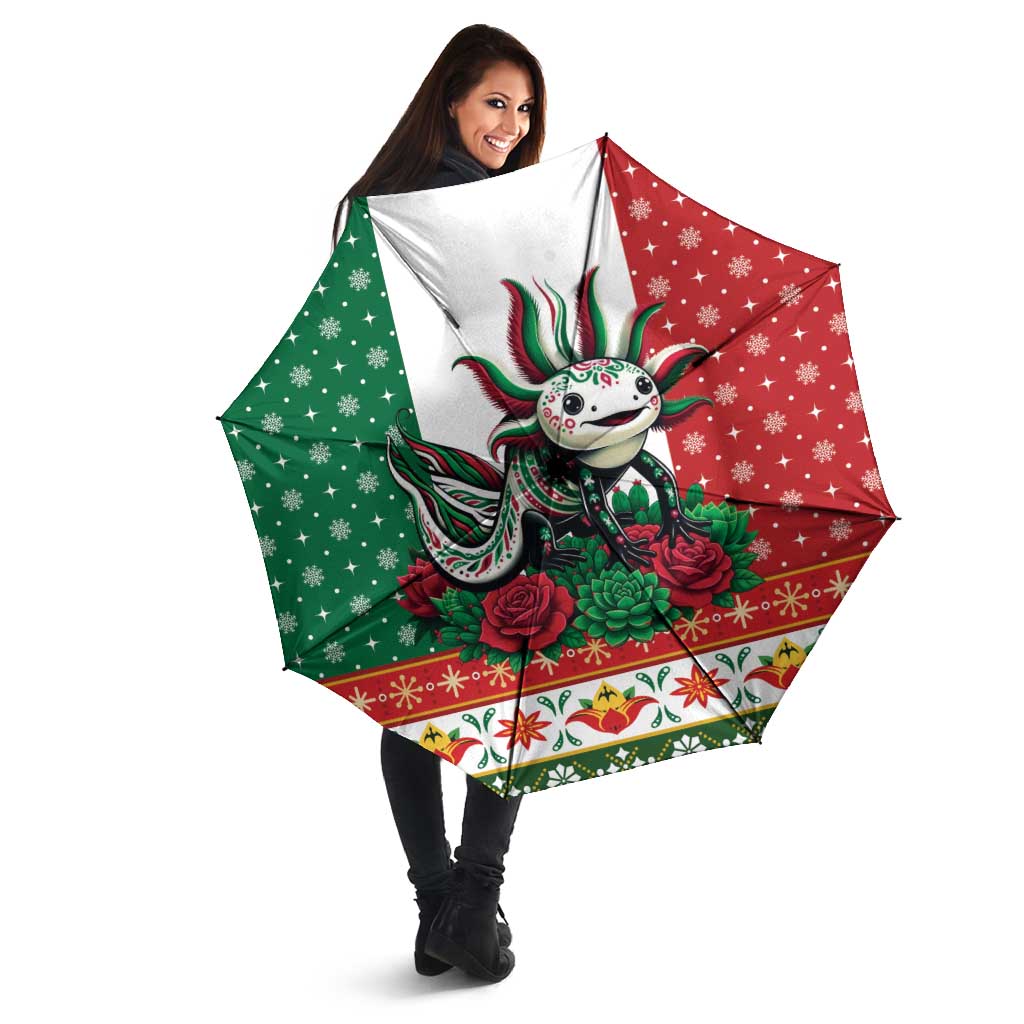 Mexico Christmas Umbrella Cute Axolotl with Flag Style - Wonder Print Shop
