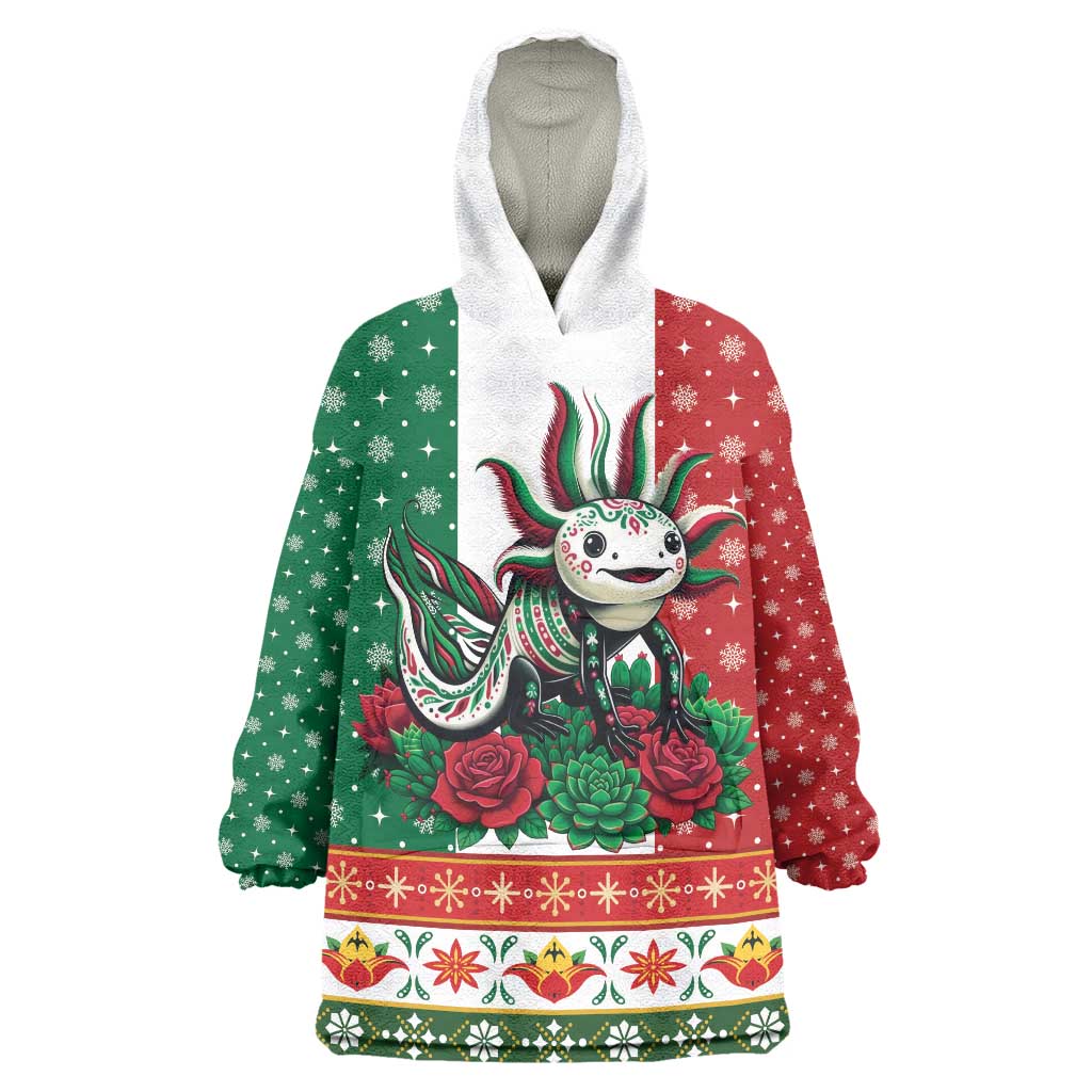Mexico Christmas Wearable Blanket Hoodie Cute Axolotl with Flag Style - Wonder Print Shop