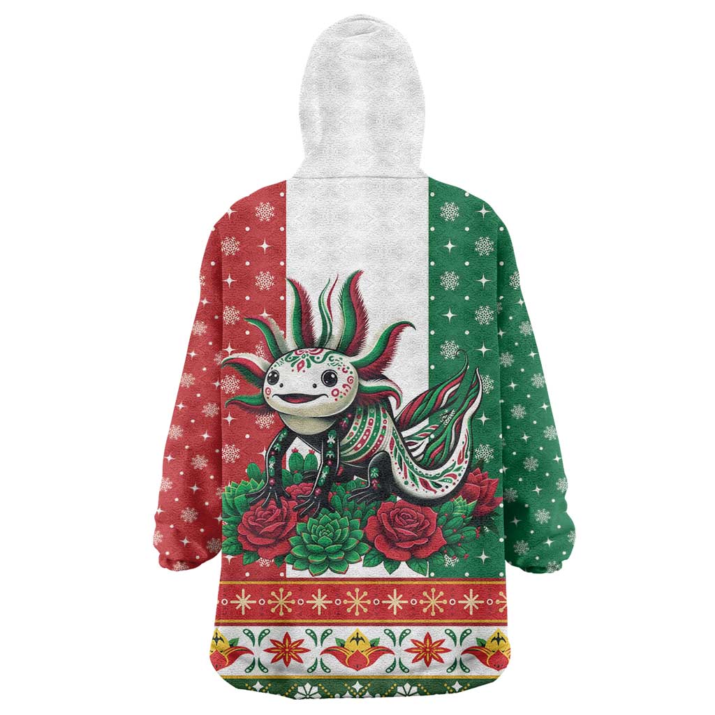 Mexico Christmas Wearable Blanket Hoodie Cute Axolotl with Flag Style - Wonder Print Shop