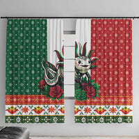 Mexico Christmas Window Curtain Cute Axolotl with Flag Style - Wonder Print Shop