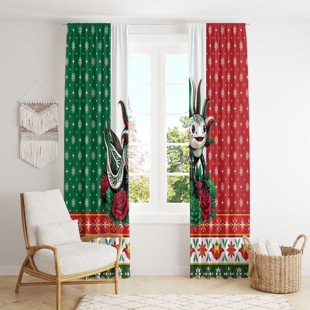 Mexico Christmas Window Curtain Cute Axolotl with Flag Style - Wonder Print Shop