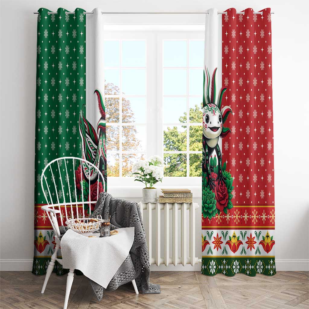 Mexico Christmas Window Curtain Cute Axolotl with Flag Style - Wonder Print Shop