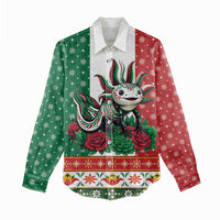 Mexico Christmas Women Casual Shirt Cute Axolotl with Flag Style - Wonder Print Shop