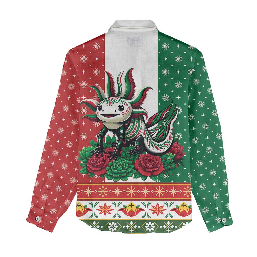 Mexico Christmas Women Casual Shirt Cute Axolotl with Flag Style - Wonder Print Shop