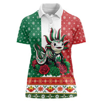 Mexico Christmas Women Polo Shirt Cute Axolotl with Flag Style - Wonder Print Shop