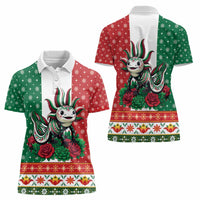 Mexico Christmas Women Polo Shirt Cute Axolotl with Flag Style - Wonder Print Shop