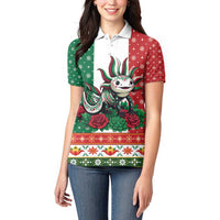 Mexico Christmas Women Polo Shirt Cute Axolotl with Flag Style - Wonder Print Shop
