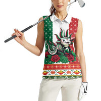 Mexico Christmas Women Sleeveless Polo Shirt Cute Axolotl with Flag Style - Wonder Print Shop