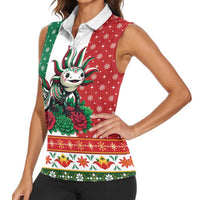 Mexico Christmas Women Sleeveless Polo Shirt Cute Axolotl with Flag Style - Wonder Print Shop