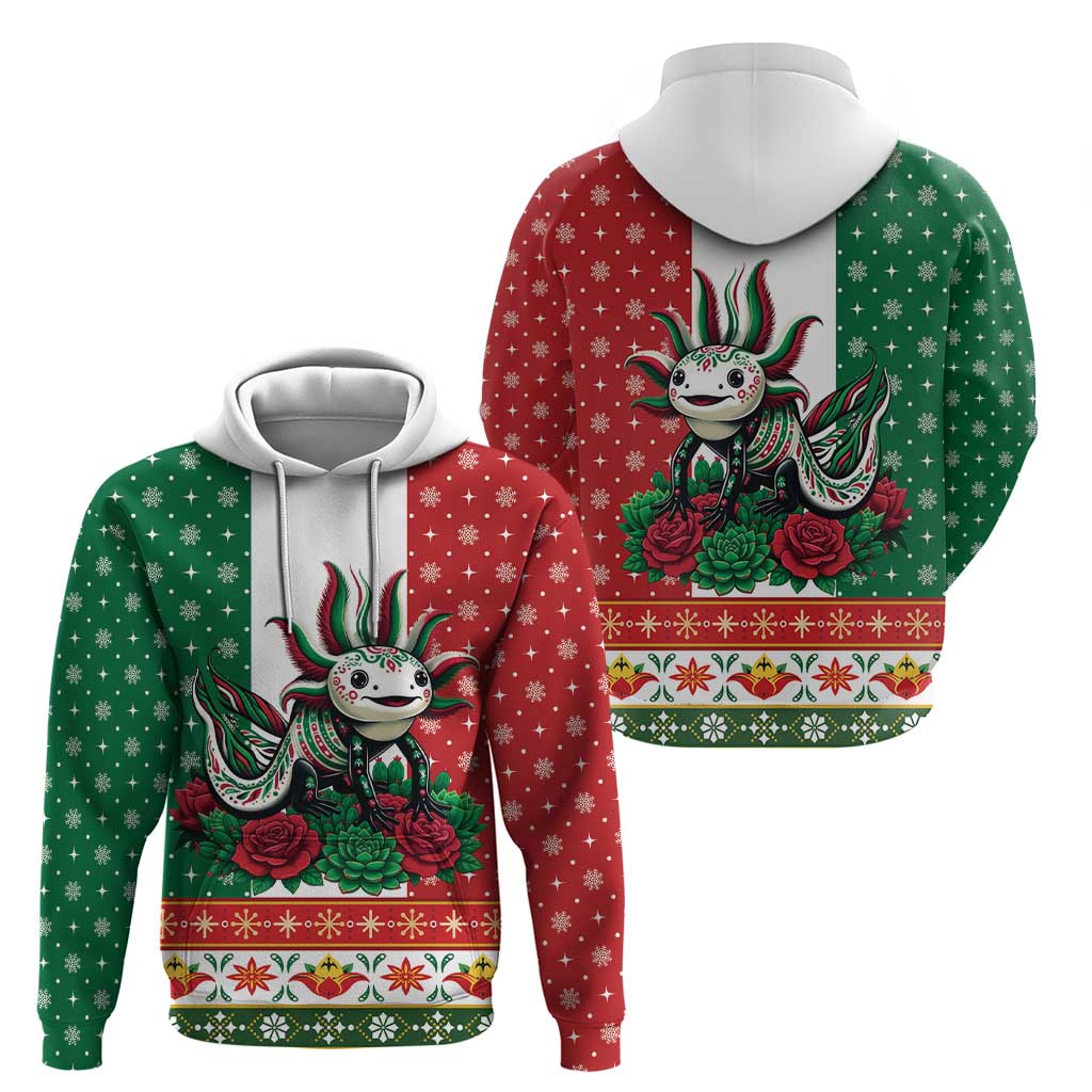 Mexico Christmas Zip Hoodie Cute Axolotl with Flag Style - Wonder Print Shop
