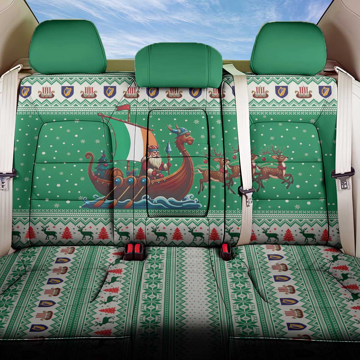 Ireland Viking Santa Christmas Back Car Seat Cover Funny Reindeer Norse Xmas - Wonder Print Shop