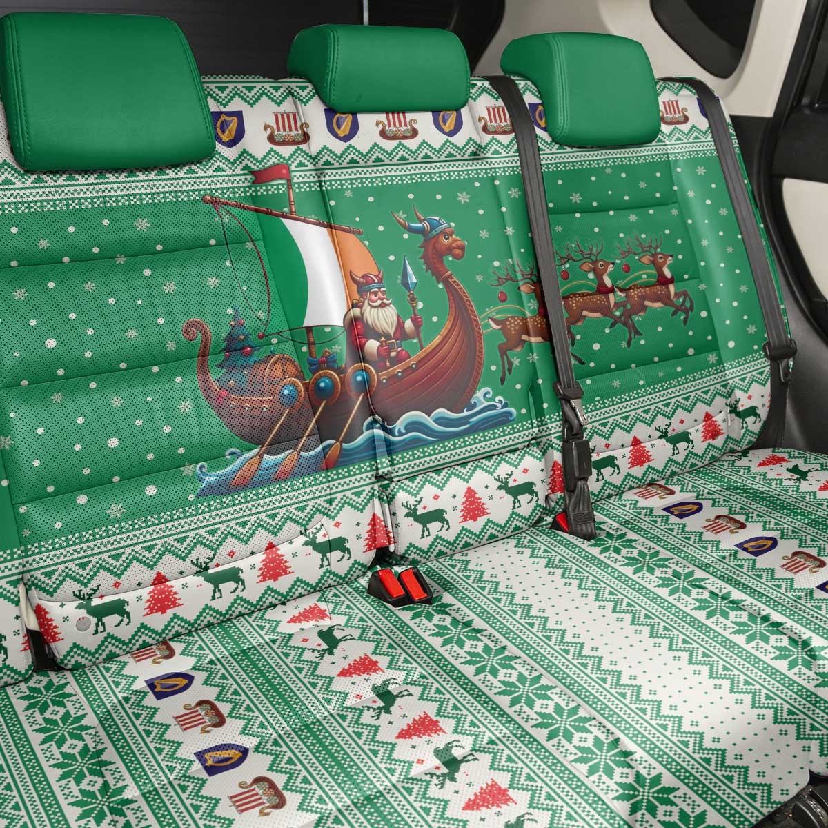 Ireland Viking Santa Christmas Back Car Seat Cover Funny Reindeer Norse Xmas - Wonder Print Shop