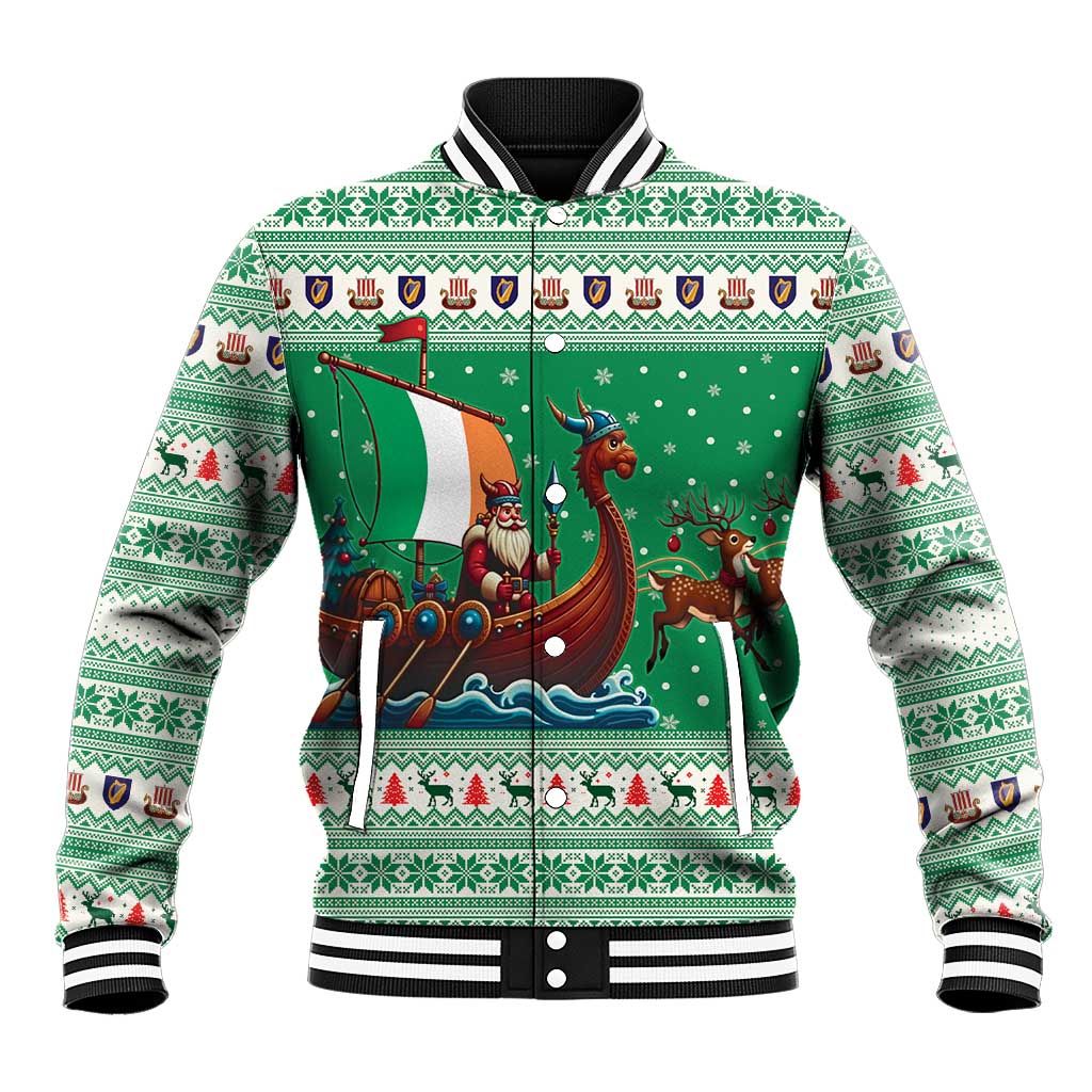 Ireland Viking Santa Christmas Baseball Jacket Funny Reindeer Norse Xmas - Wonder Print Shop