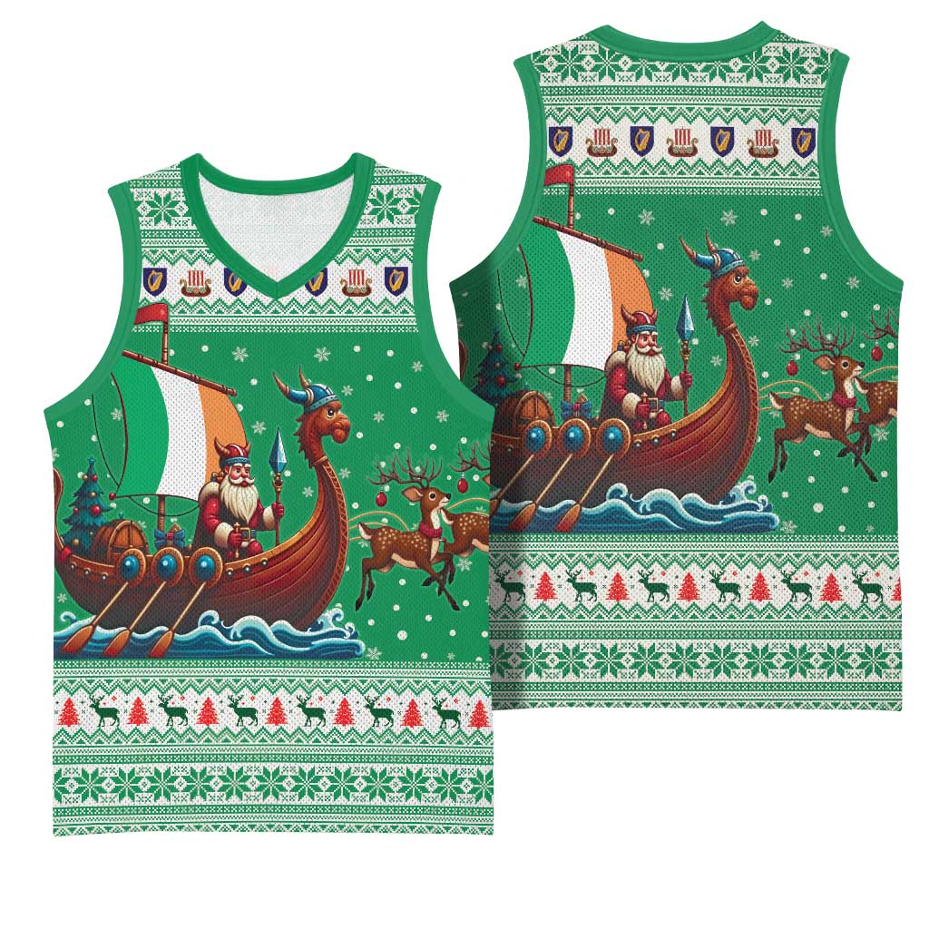 Ireland Viking Santa Christmas Basketball Jersey Funny Reindeer Norse Xmas - Wonder Print Shop