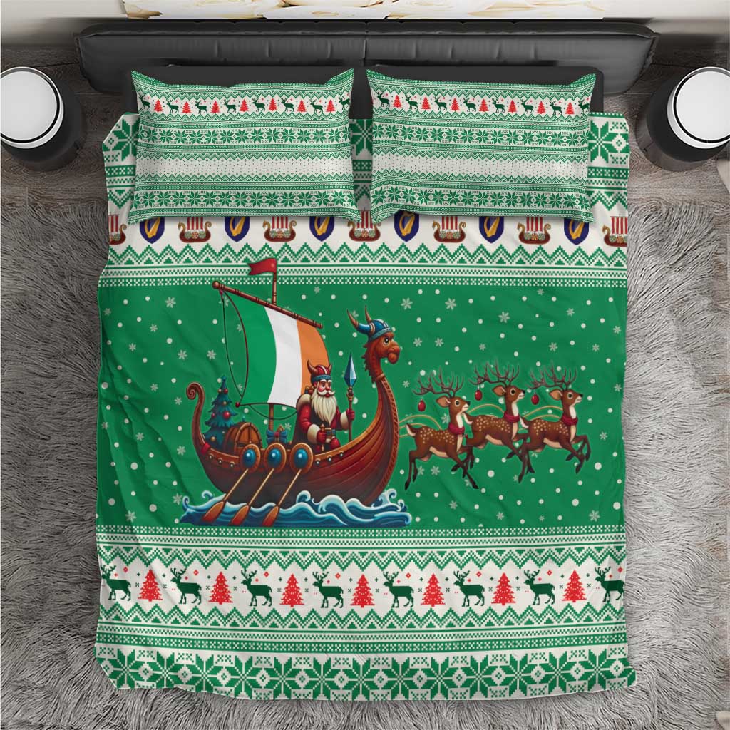 Ireland Viking Santa Christmas Bedding Set Funny Reindeer Norse Xmas - Wonder Print Shop