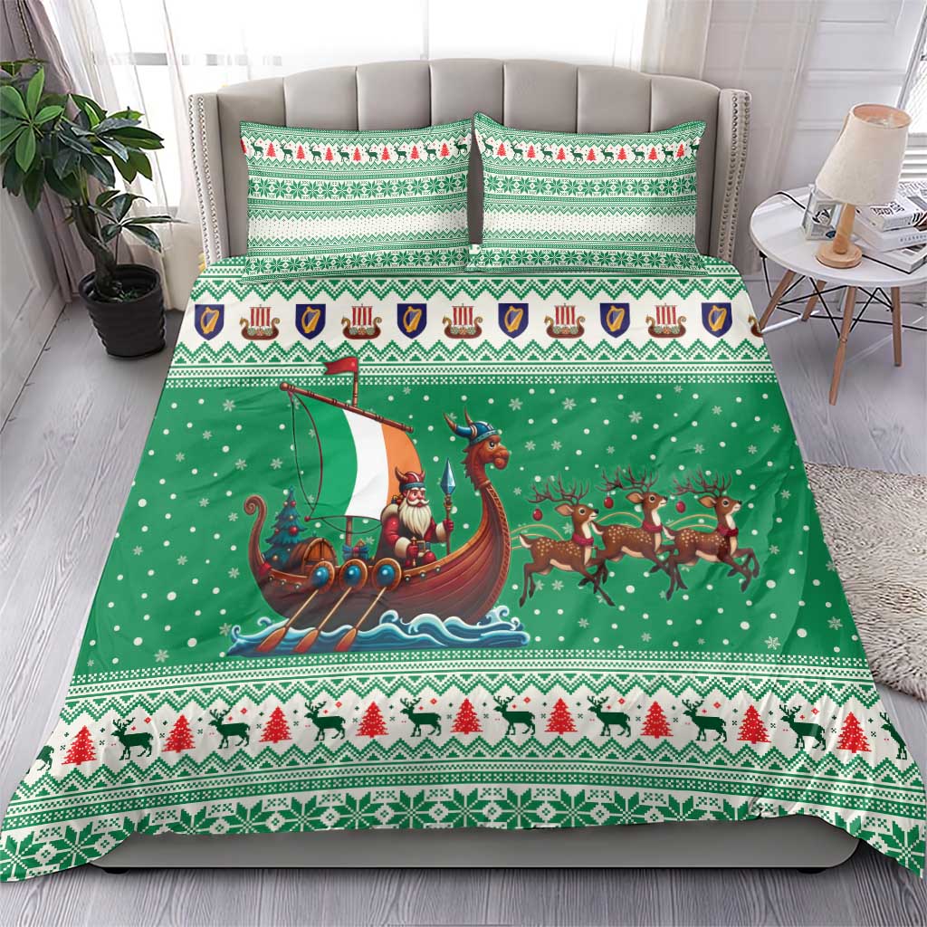 Ireland Viking Santa Christmas Bedding Set Funny Reindeer Norse Xmas - Wonder Print Shop