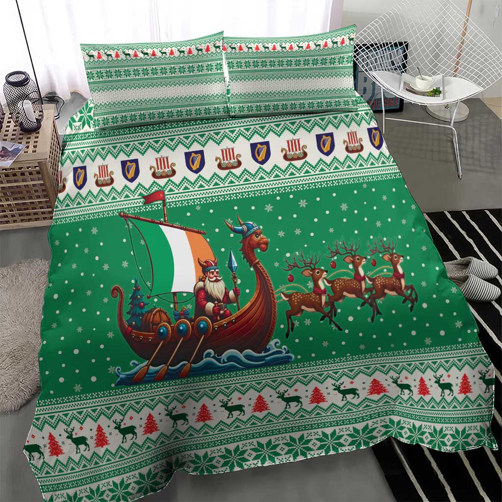 Ireland Viking Santa Christmas Bedding Set Funny Reindeer Norse Xmas - Wonder Print Shop