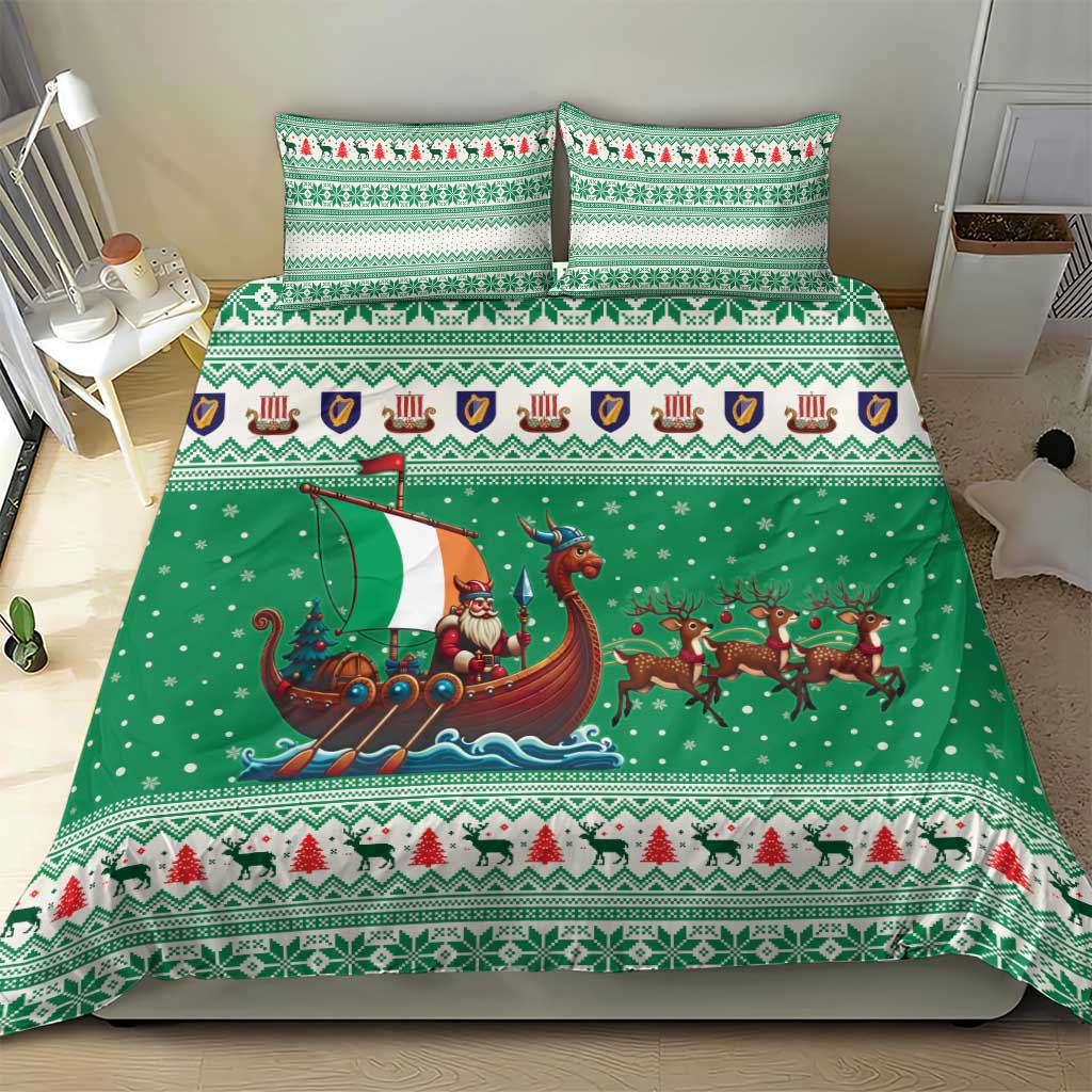 Ireland Viking Santa Christmas Bedding Set Funny Reindeer Norse Xmas - Wonder Print Shop