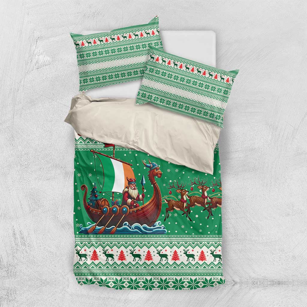 Ireland Viking Santa Christmas Bedding Set Funny Reindeer Norse Xmas - Wonder Print Shop
