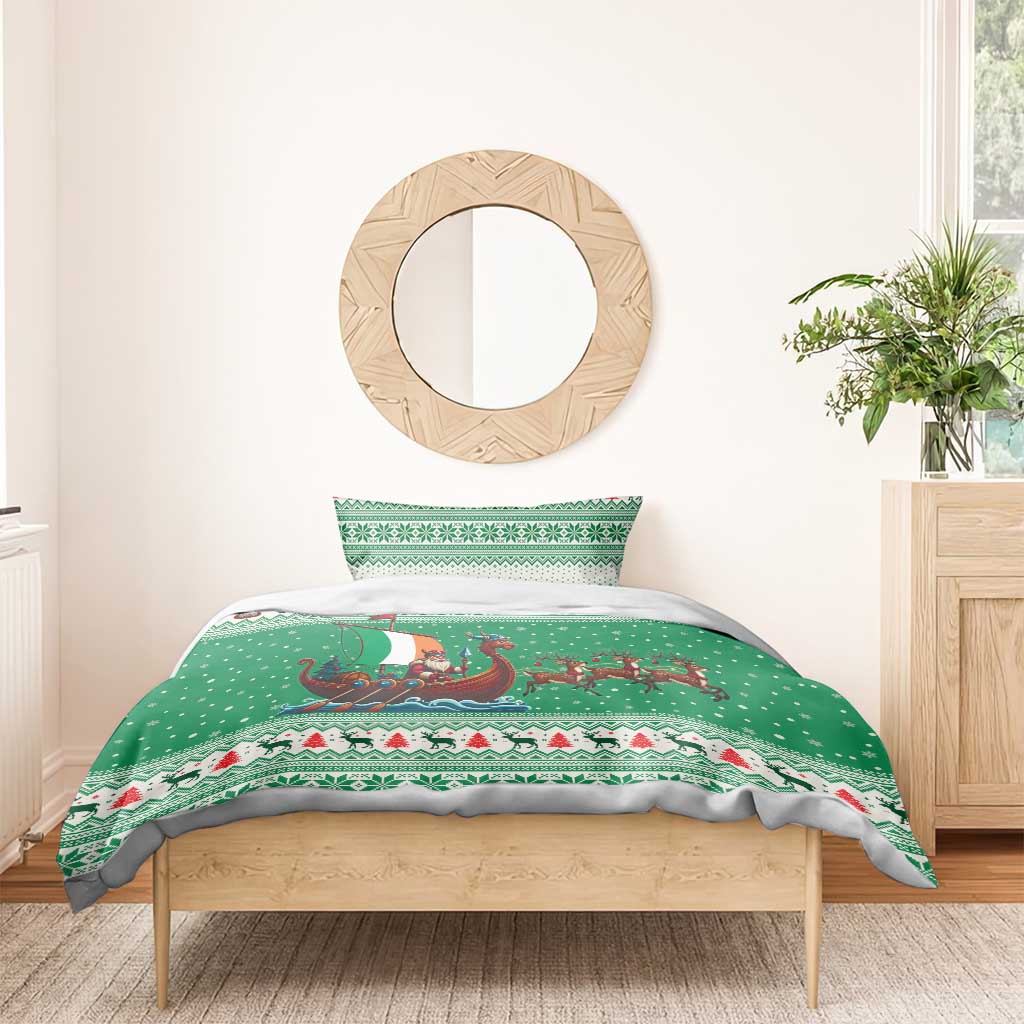 Ireland Viking Santa Christmas Bedding Set Funny Reindeer Norse Xmas - Wonder Print Shop