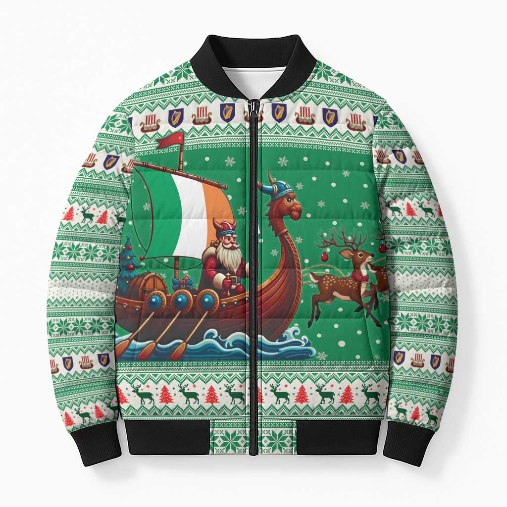 Ireland Viking Santa Christmas Bomber Puffer Jacket Funny Reindeer Norse Xmas - Wonder Print Shop