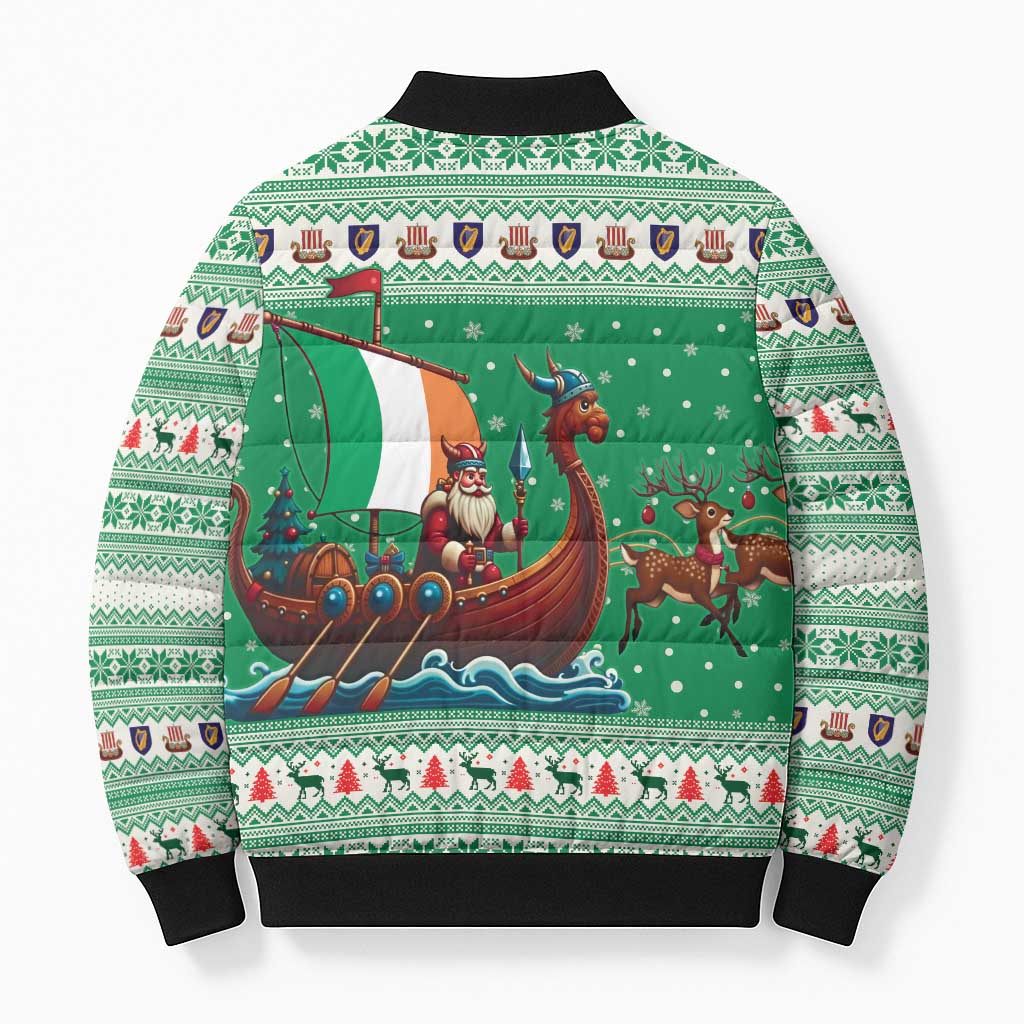 Ireland Viking Santa Christmas Bomber Puffer Jacket Funny Reindeer Norse Xmas - Wonder Print Shop