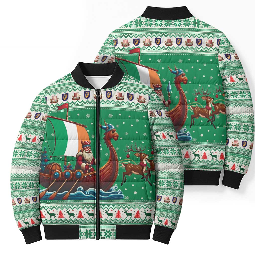 Ireland Viking Santa Christmas Bomber Puffer Jacket Funny Reindeer Norse Xmas - Wonder Print Shop