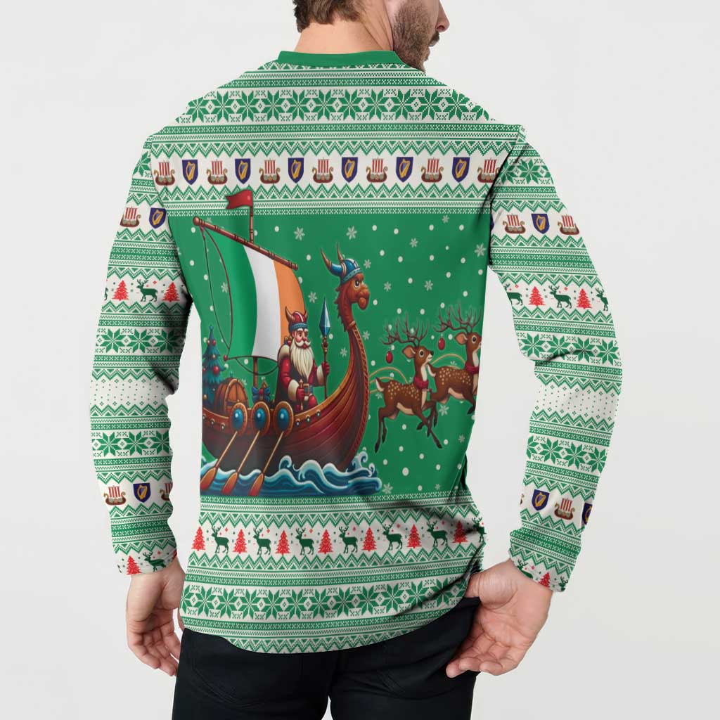 Ireland Viking Santa Christmas Button Sweatshirt Funny Reindeer Norse Xmas - Wonder Print Shop