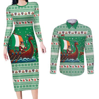 Ireland Viking Santa Christmas Couples Matching Long Sleeve Bodycon Dress and Long Sleeve Button Shirt Funny Reindeer Norse Xmas - Wonder Print Shop