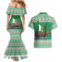 Ireland Viking Santa Christmas Couples Matching Mermaid Dress and Hawaiian Shirt Funny Reindeer Norse Xmas - Wonder Print Shop