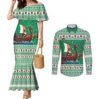 Ireland Viking Santa Christmas Couples Matching Mermaid Dress and Long Sleeve Button Shirt Funny Reindeer Norse Xmas - undefined