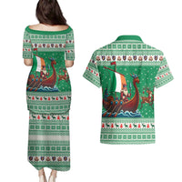 Ireland Viking Santa Christmas Couples Matching Puletasi and Hawaiian Shirt Funny Reindeer Norse Xmas - Wonder Print Shop