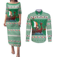Ireland Viking Santa Christmas Couples Matching Puletasi and Long Sleeve Button Shirt Funny Reindeer Norse Xmas - Wonder Print Shop
