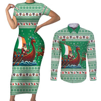 Ireland Viking Santa Christmas Couples Matching Short Sleeve Bodycon Dress and Long Sleeve Button Shirt Funny Reindeer Norse Xmas - Wonder Print Shop