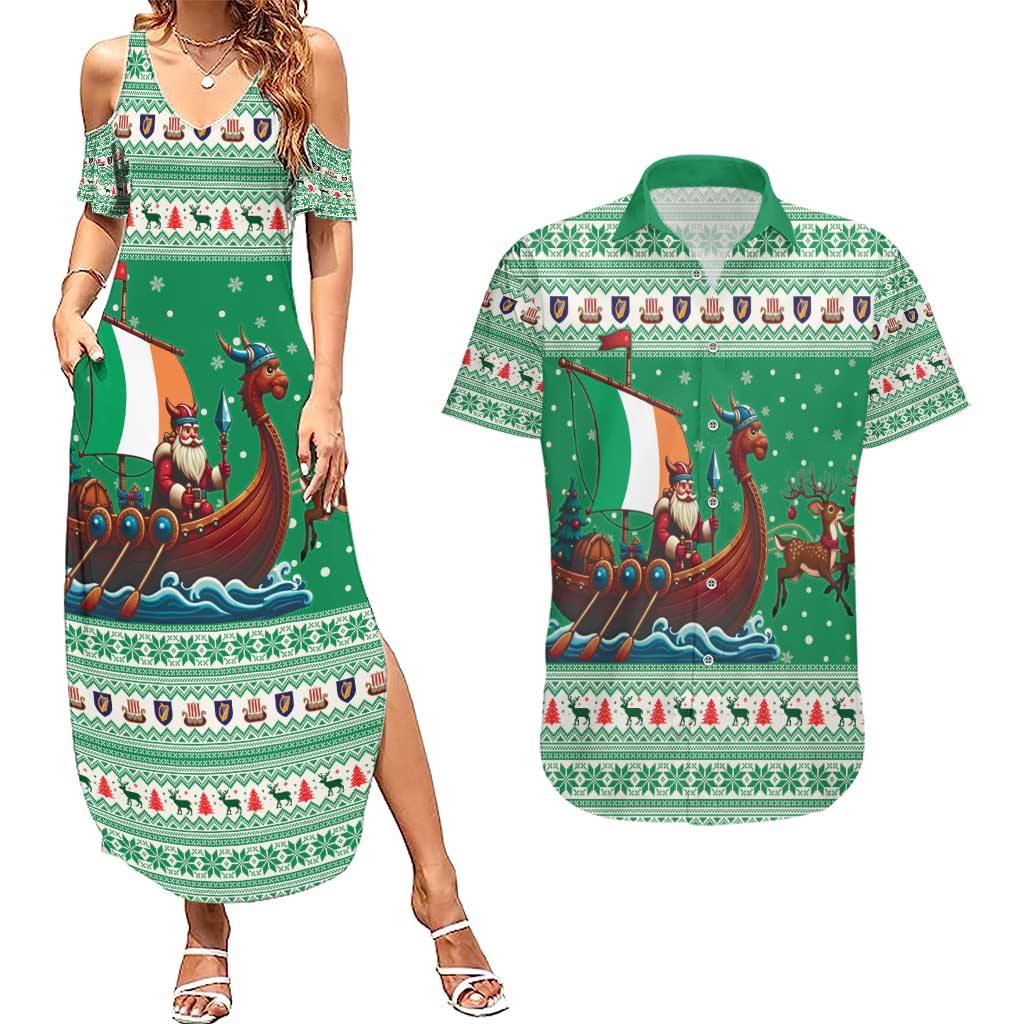 Ireland Viking Santa Christmas Couples Matching Summer Maxi Dress and Hawaiian Shirt Funny Reindeer Norse Xmas - Wonder Print Shop