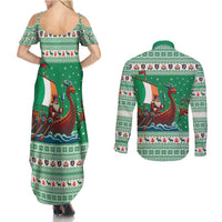 Ireland Viking Santa Christmas Couples Matching Summer Maxi Dress and Long Sleeve Button Shirt Funny Reindeer Norse Xmas - Wonder Print Shop