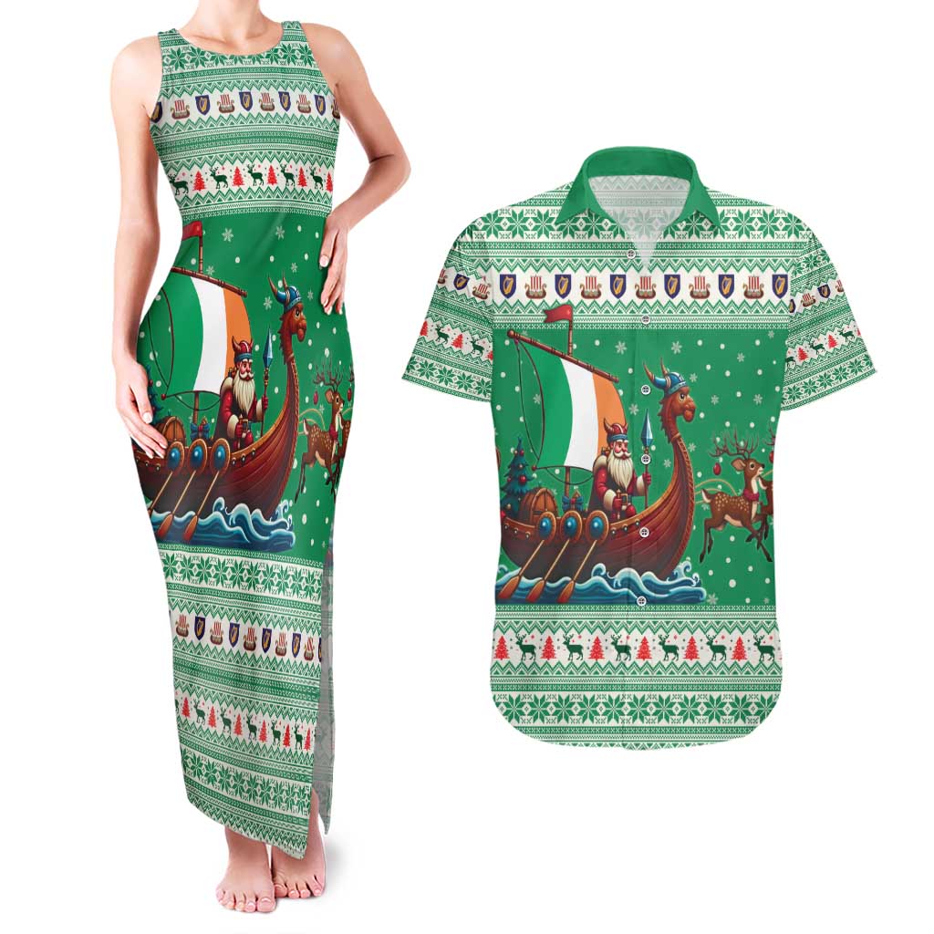 Ireland Viking Santa Christmas Couples Matching Tank Maxi Dress and Hawaiian Shirt Funny Reindeer Norse Xmas - Wonder Print Shop