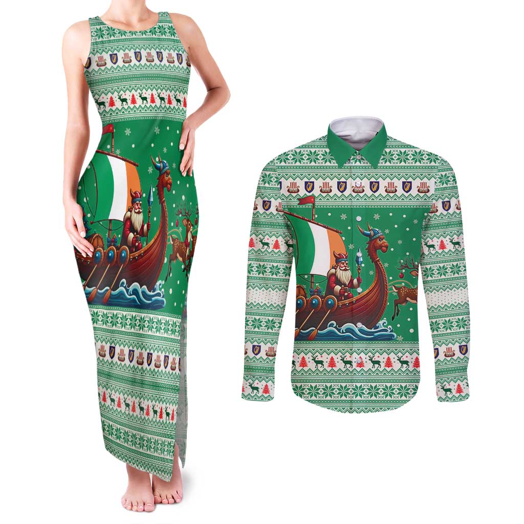 Ireland Viking Santa Christmas Couples Matching Tank Maxi Dress and Long Sleeve Button Shirt Funny Reindeer Norse Xmas - Wonder Print Shop
