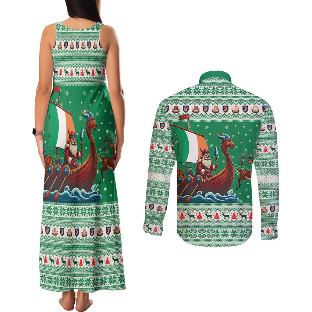 Ireland Viking Santa Christmas Couples Matching Tank Maxi Dress and Long Sleeve Button Shirt Funny Reindeer Norse Xmas - Wonder Print Shop