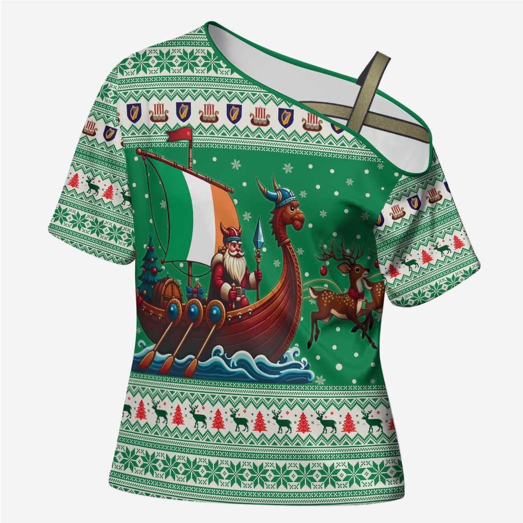 Ireland Viking Santa Christmas Cross Shoulder Shirt Funny Reindeer Norse Xmas - Wonder Print Shop