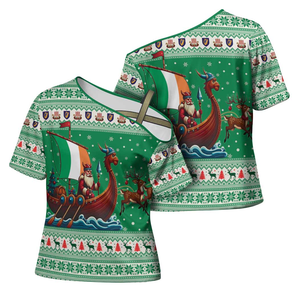 Ireland Viking Santa Christmas Cross Shoulder Shirt Funny Reindeer Norse Xmas - Wonder Print Shop